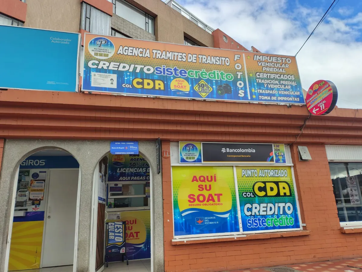 Fachada de MPS Pasto en el C.C. El Vergel, Local 11, frente al Tránsito